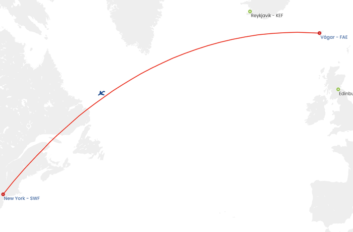 Vagar to New York Stewart Route Map