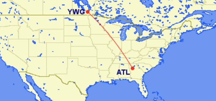 WestJet route from Winnipeg to Atlanta WestJet route from Winnipeg to Atlanta