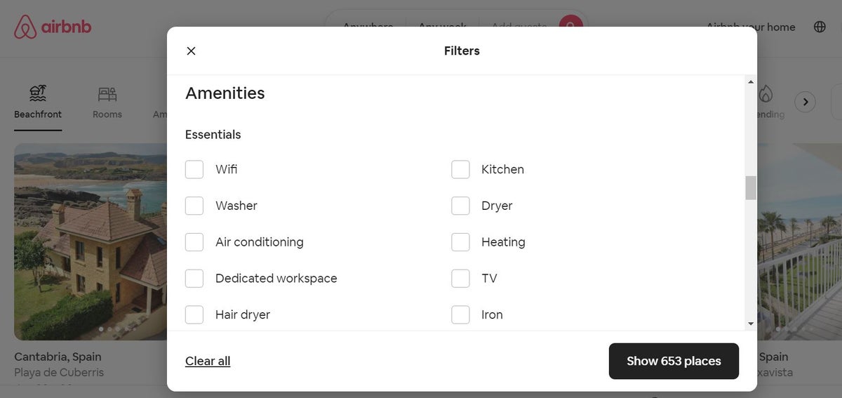 Airbnb Filter Options