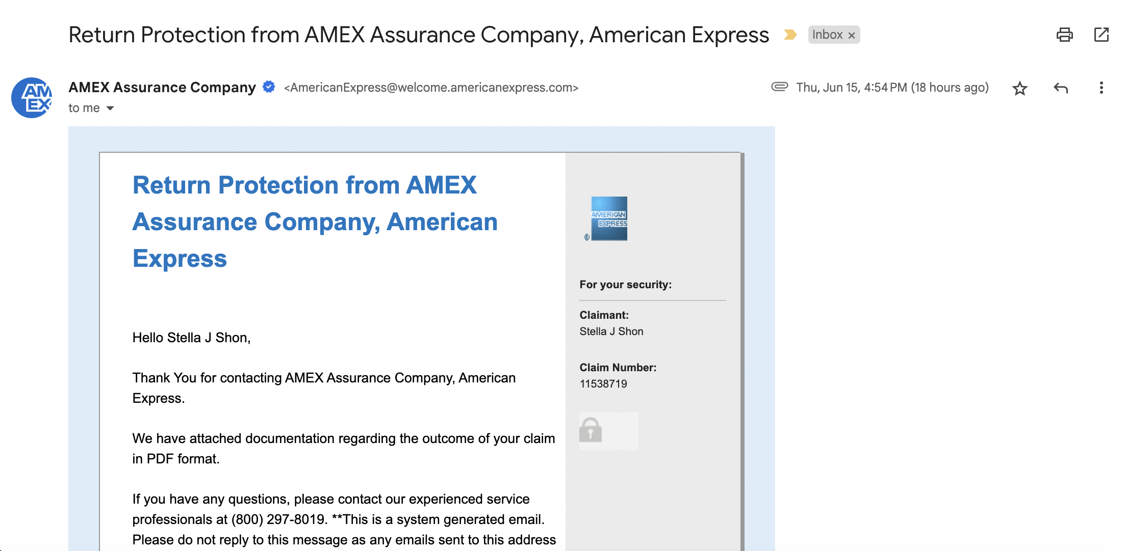 Amex Assurance Company Approved