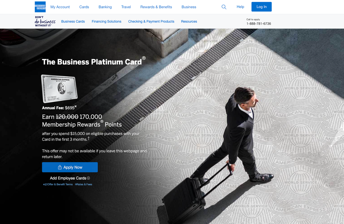 Amex Business Platinum 170k Sign Up Bonus Offer