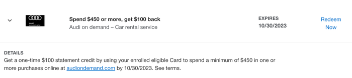 Audi on demand Amex Offer 2023