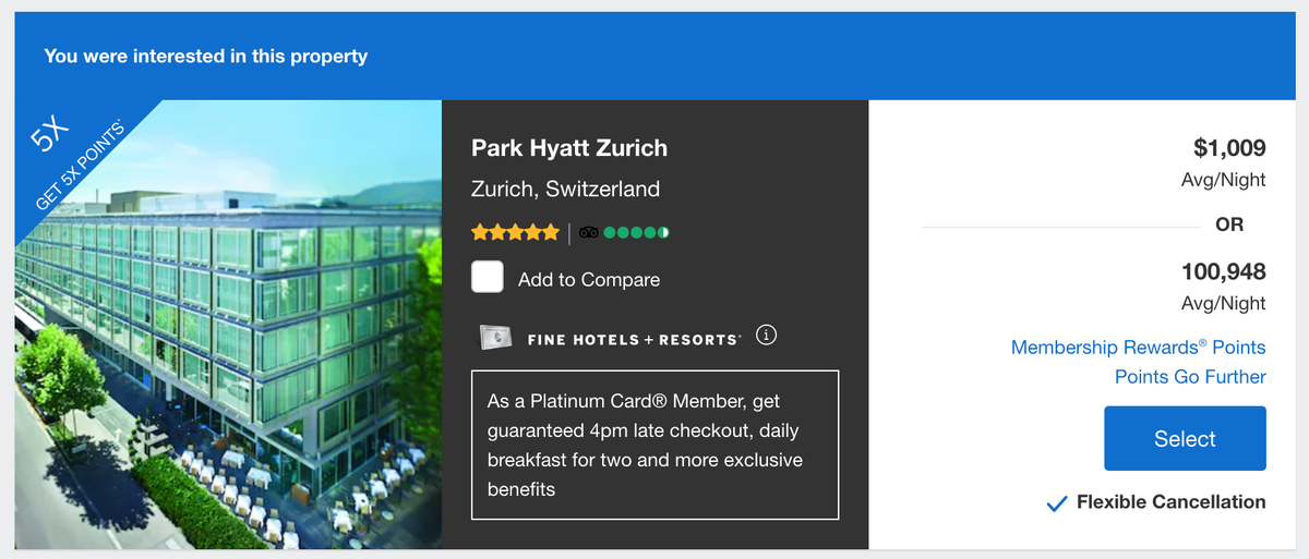 Booking Park Hyatt Zurich through Amex Fine Hotels and Resorts