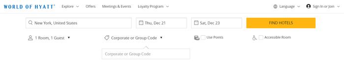 Hyatt Corporate or Group Code