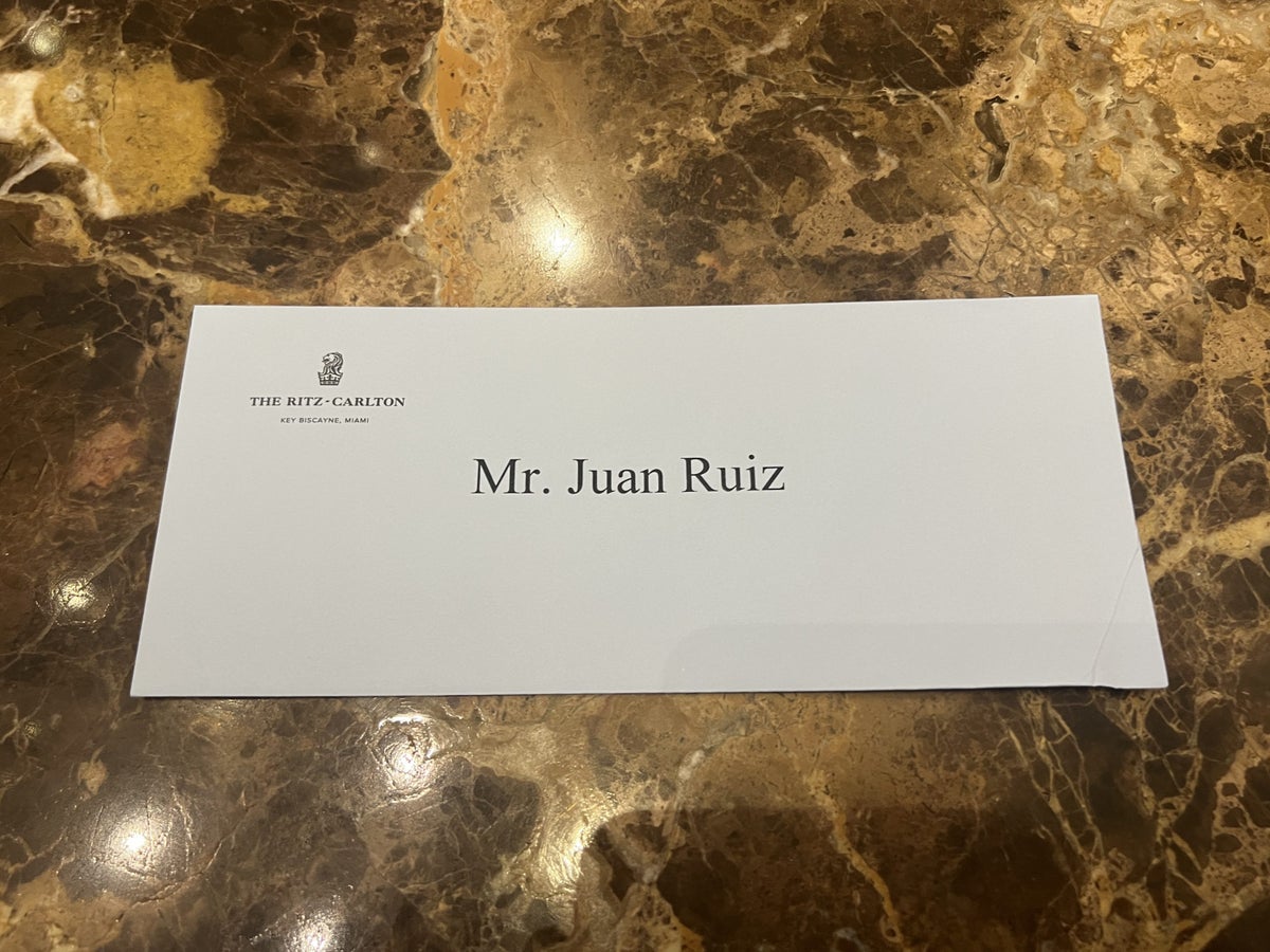 Ritz-Carlton Key Biscayne welcome envelope.