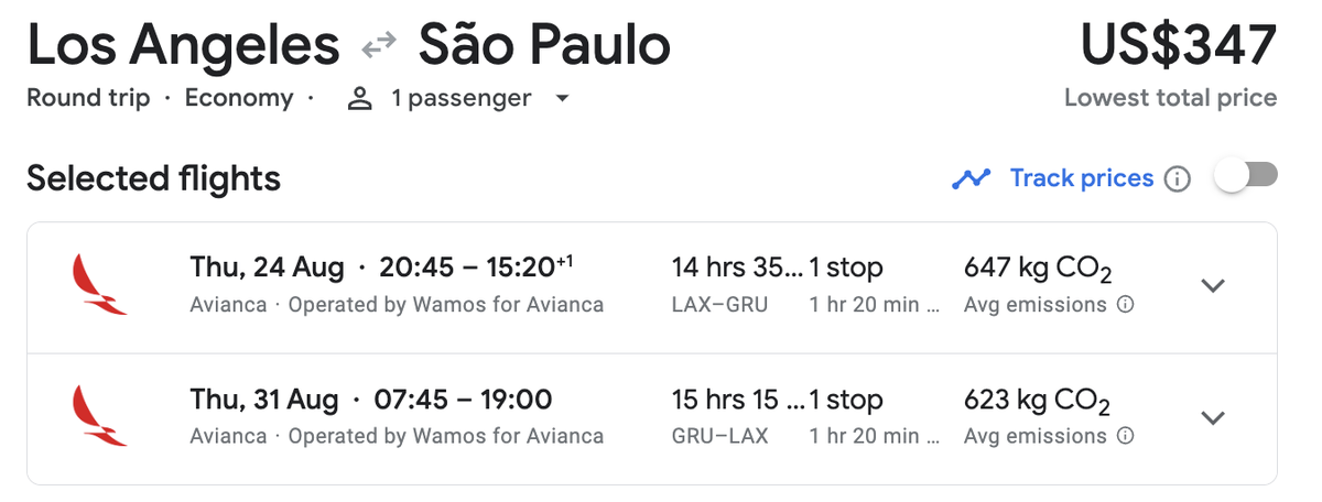 Los Angeles to Sao Paulo from USD 347