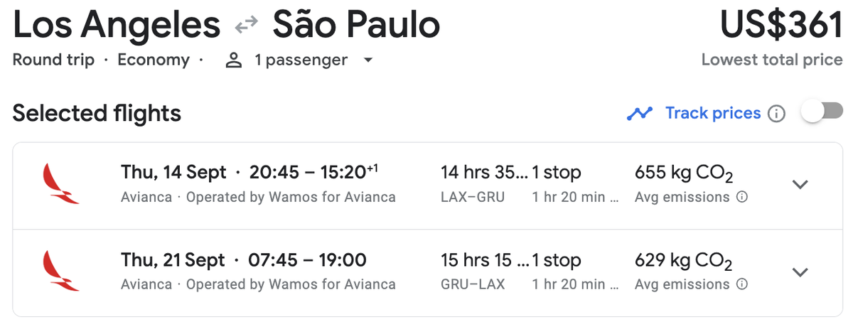 Los Angeles to Sao Paulo from USD 361