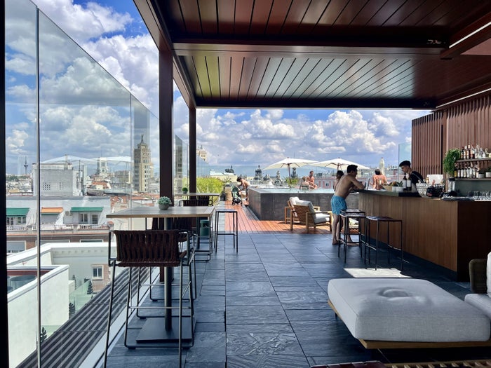 Thompson Madrid Hotel Rooftop pool, bar, and seating