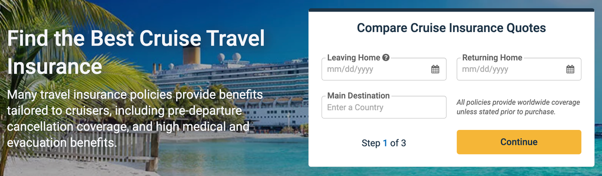 Squaremouth cruise travel insurance search page