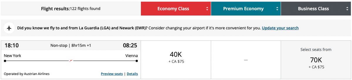 Aeroplan award flight to Europe