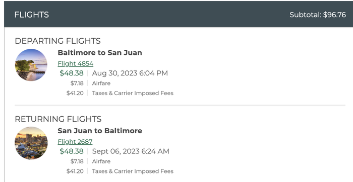 Baltimore to San Juan
