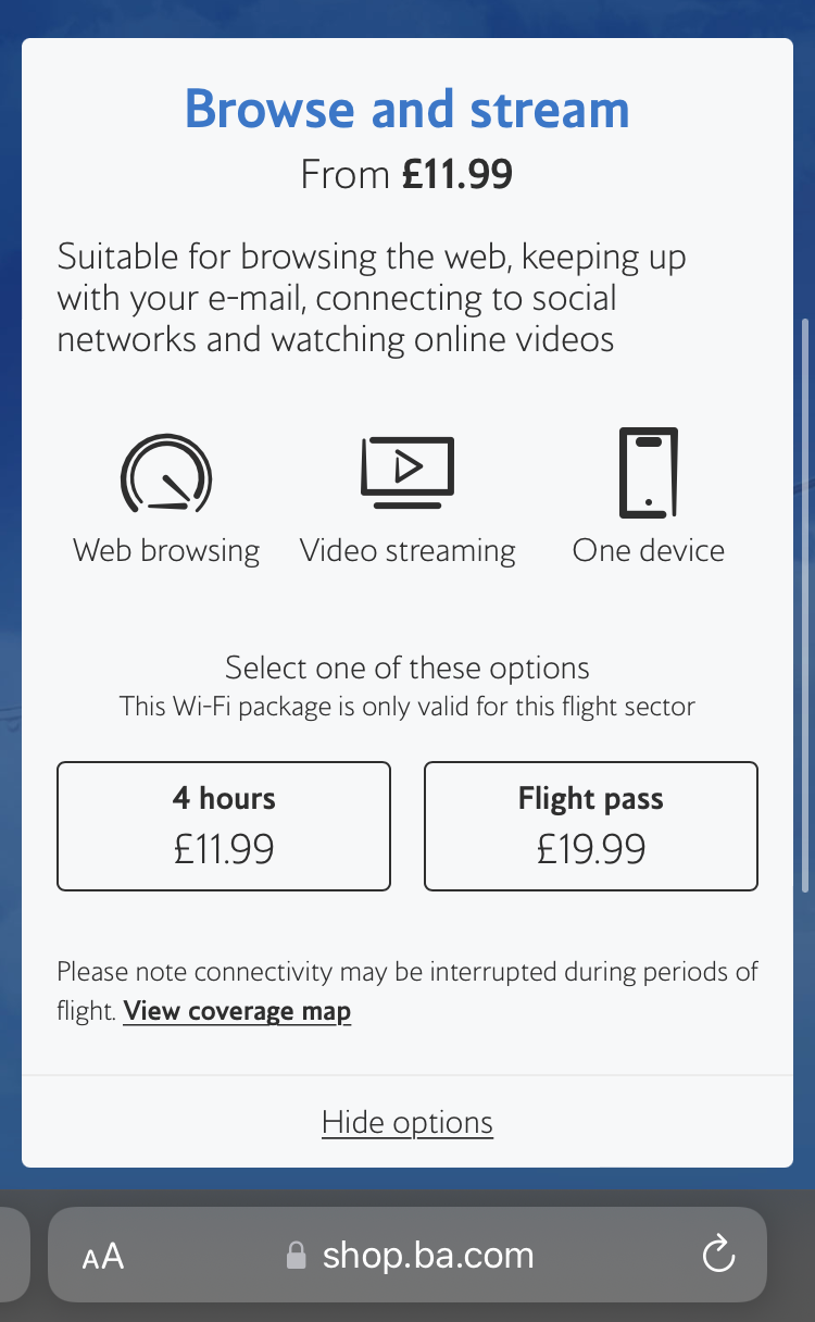 British Airways A350 1000 Club Suites review LAS LHR wifi browsing plan cost
