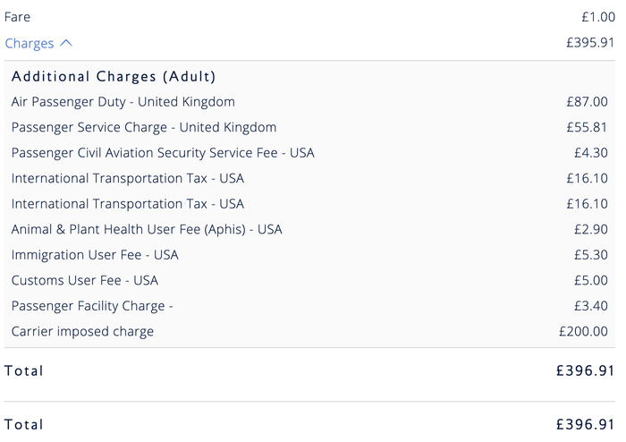 Fare breakdown