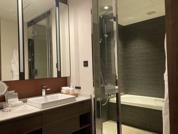 Fuji Speedway Hotel Grand Prix Corner King Suite bathroom view to shower tub Fuji Speedway Hotel Grand Prix Corner King Suite bathroom view to shower tub
