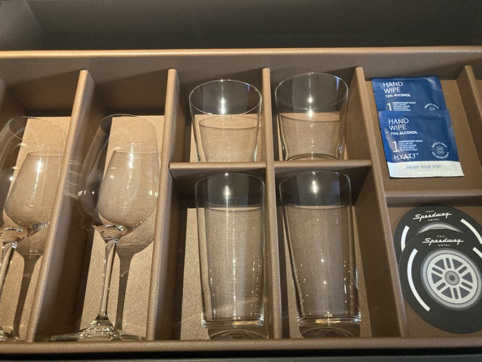 Fuji Speedway Hotel Grand Prix Corner King Suite living room mini bar glasses Fuji Speedway Hotel Grand Prix Corner King Suite living room mini bar glasses