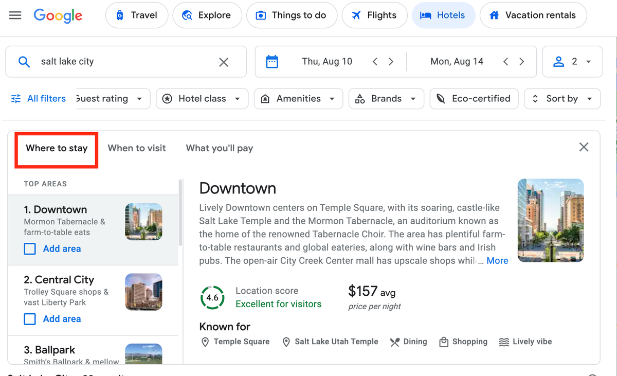 Google Hotels Where to Stay