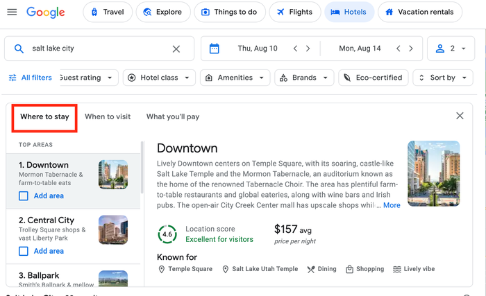 Google Hotels Where to Stay