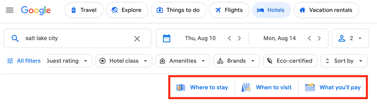 Google Hotels extra features