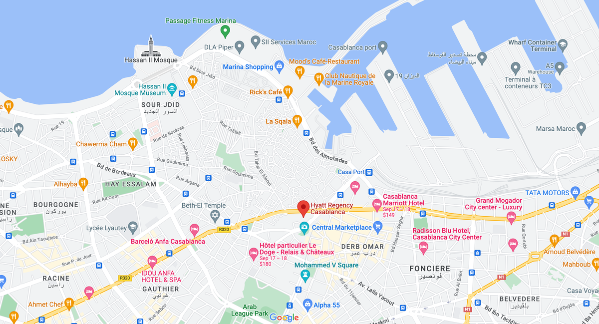 Google Maps location of Hyatt Regency Casablanca