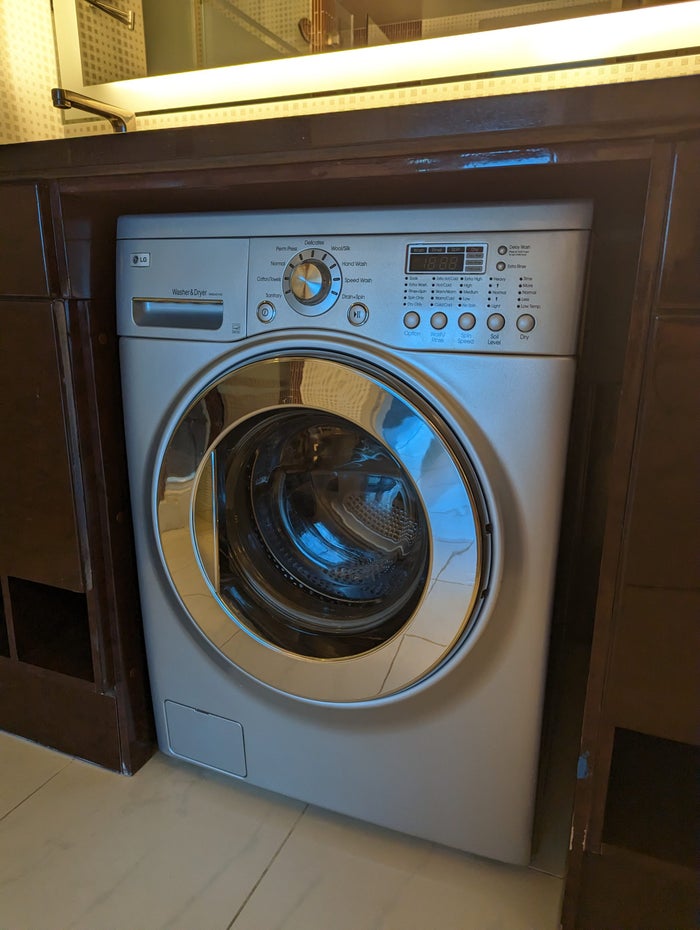 Hilton Grand Vacations Elara Las Vegas bathroom washer dryer Hilton Grand Vacations Elara Las Vegas bathroom washer dryer