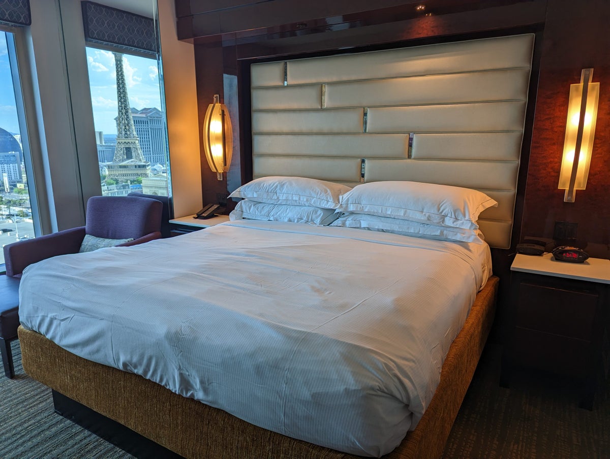 Hilton Grand Vacations Elara Las Vegas bedroom bed and view