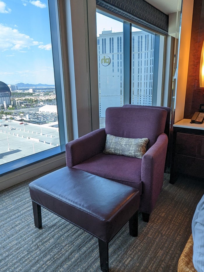 Hilton Grand Vacations Elara Las Vegas bedroom chair with a view Hilton Grand Vacations Elara Las Vegas bedroom chair with a view