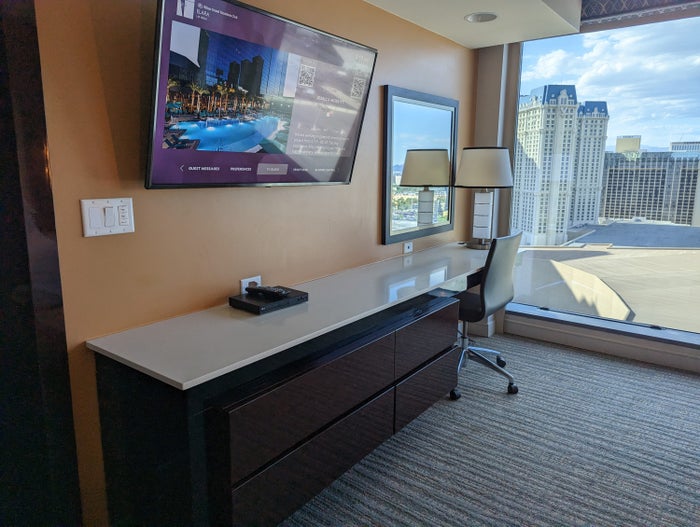 Hilton Grand Vacations Elara Las Vegas bedroom dresser tv and desk Hilton Grand Vacations Elara Las Vegas bedroom dresser tv and desk