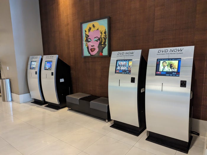 Hilton Grand Vacations Elara Las Vegas lobby DVD rental machine Hilton Grand Vacations Elara Las Vegas lobby DVD rental machine