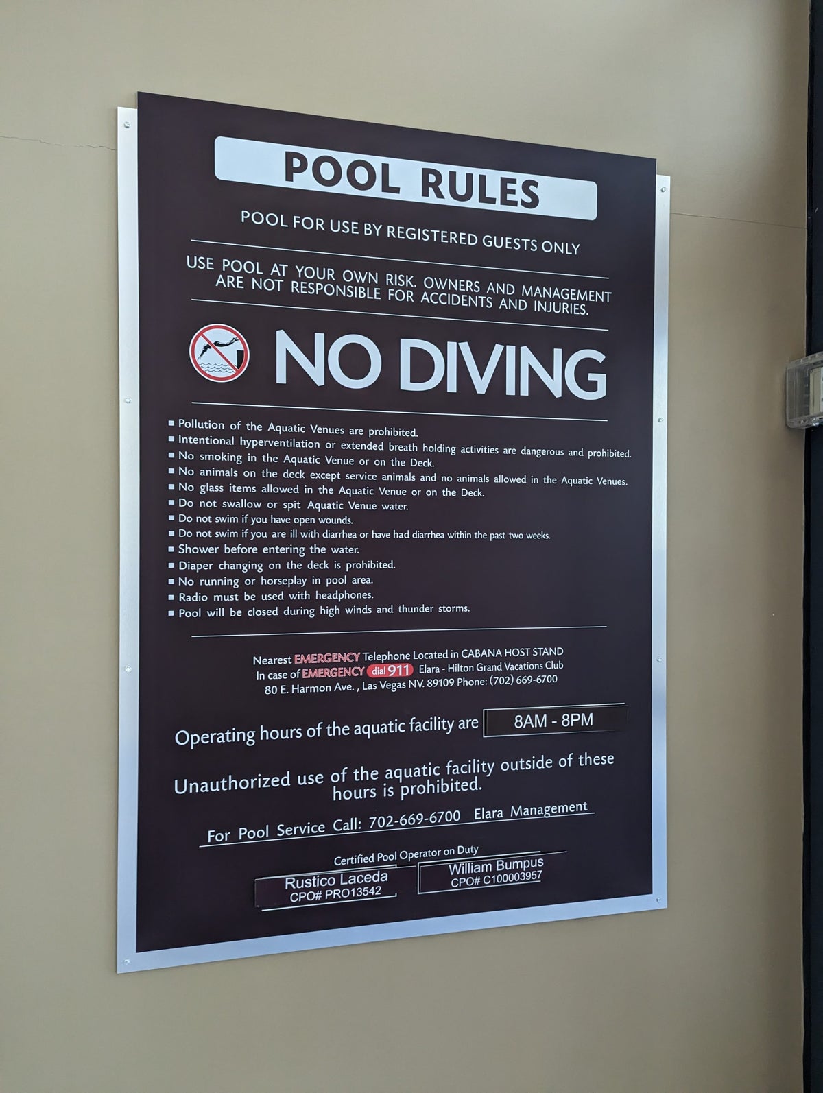 Hilton Grand Vacations Elara Las Vegas pool rules