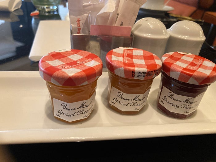 Hyatt Regency Casablanca breakfast jams sugar on table