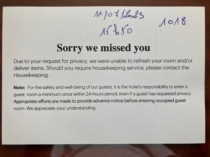 Hyatt Regency Casablanca housekeeping note