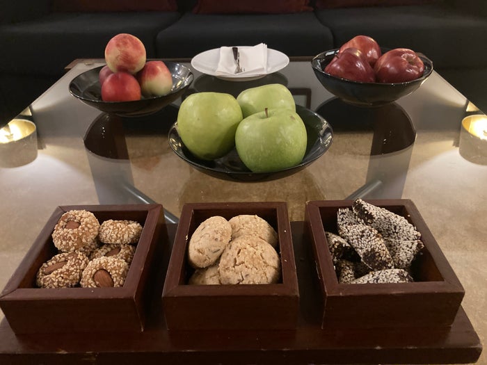 Hyatt Regency Casablanca junior suite living room welcome snacks