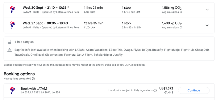 LA to Cuzco in September