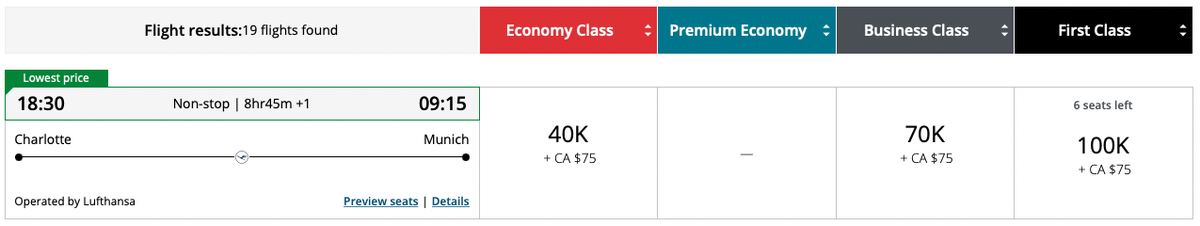 Lufthansa first class Aeroplan