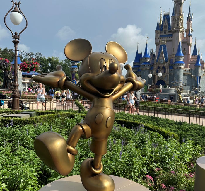 Mickey Mouse golden 50th anniversary statue Magic Kingdom Orlando Mickey Mouse golden 50th anniversary statue Magic Kingdom Orlando