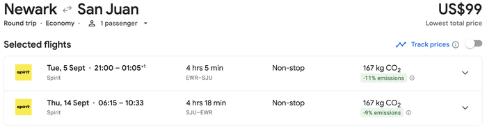 Newark to San Juan in September