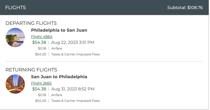 Philadelphia to San Juan