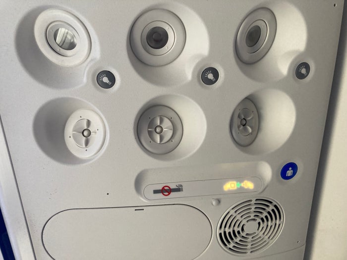 Royal Air Maroc Boeing 737 MAX 8 business class LHR CMN overhead lights air Royal Air Maroc Boeing 737 MAX 8 business class LHR CMN overhead lights air