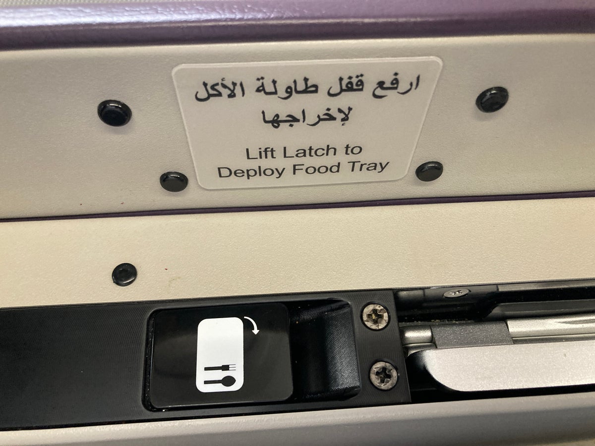Royal Air Maroc Boeing 737 MAX 8 business class LHR CMN tray table latch