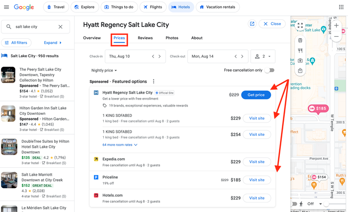 Search by price on Google Hotels