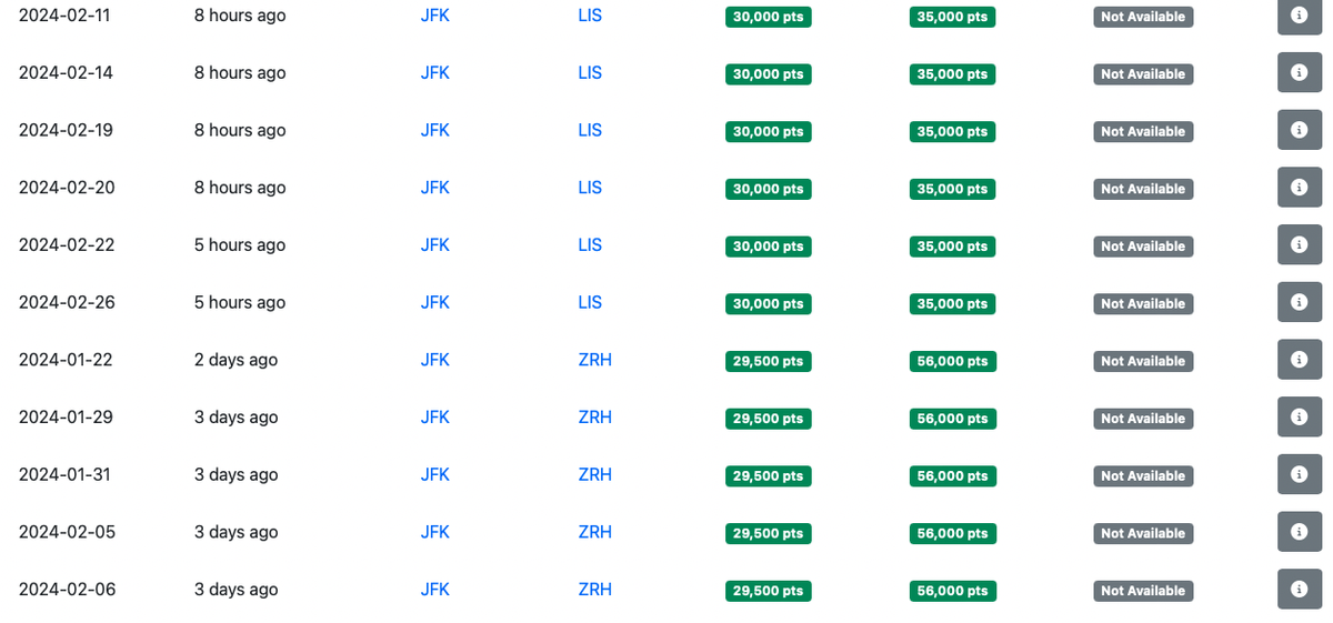 Seats.aero award flights Europe