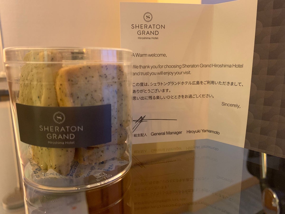 Sheraton Grand Hiroshima bedroom welcome snack
