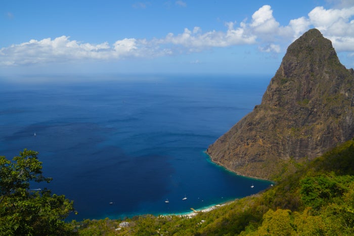 St. Lucia Piton A mountain, beach, and rainforest in St. Lucia overlookign the ocean