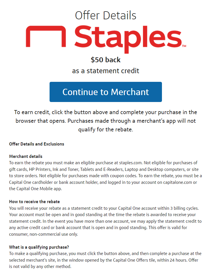 Staples Capital One Offers