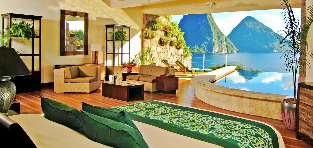 Guest room with pool at Jade Mountain