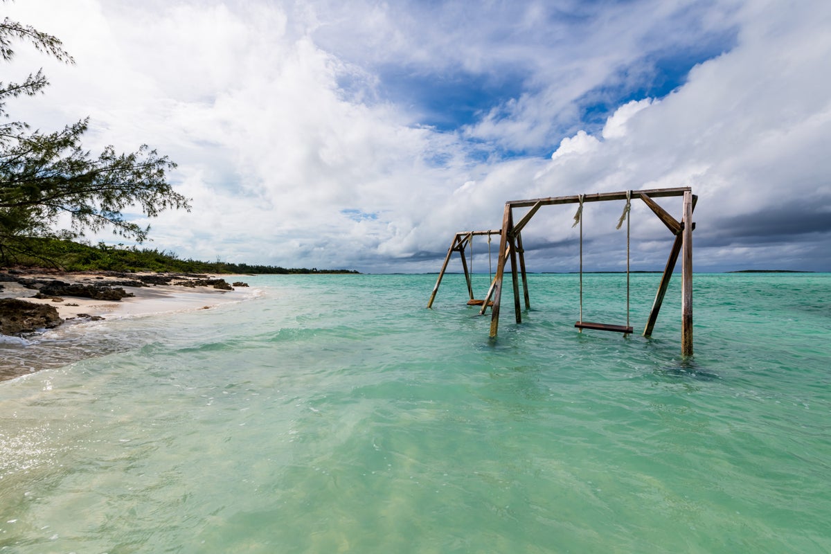 Swings in the water of Coco Plum beach in Great Exuma
