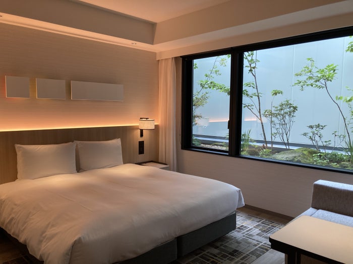 Hyatt Place Kyoto bedroom 1 king curtains open