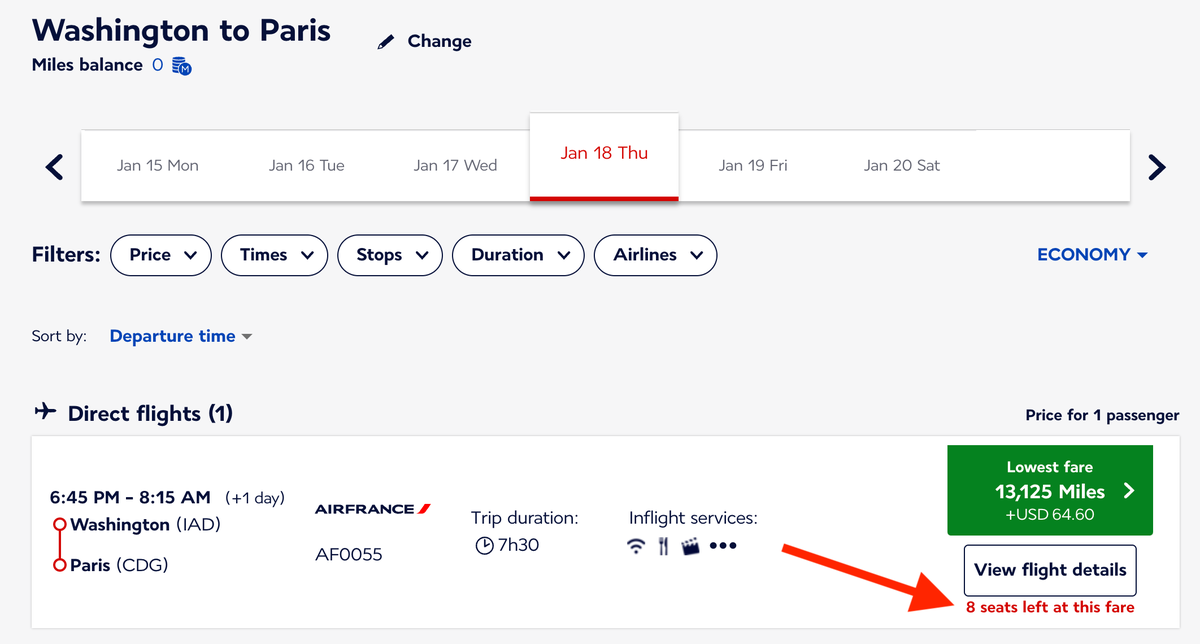 8 seats on Air France Washington to Paris
