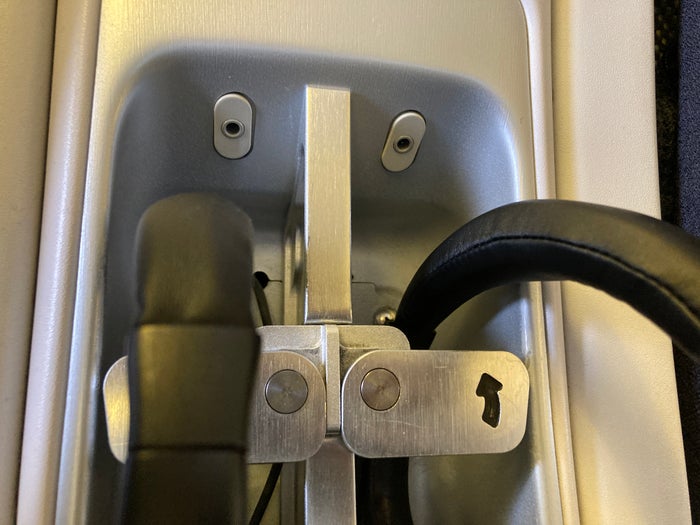 Air France Boeing 777 200 CDG JFK premium economy headphone holder and jack Air France Boeing 777 200 CDG JFK premium economy headphone holder and jack