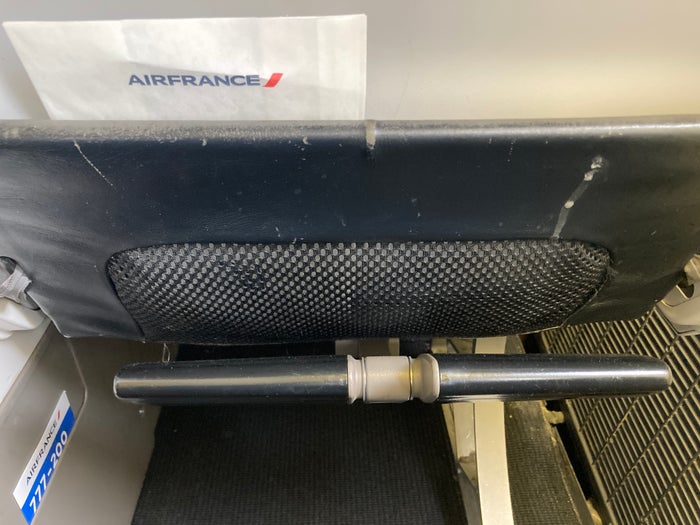 Air France Boeing 777 200 CDG JFK premium economy seat pocket and foot rest Air France Boeing 777 200 CDG JFK premium economy seat pocket and foot rest